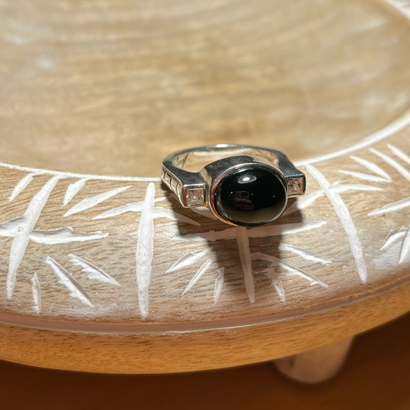 Judith Ripka Black Onxy Cabochon Sterling Silver 925 & CZ Ring RARE - Size 9 - Picture 1 of 15